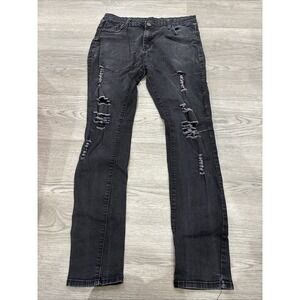 HUNGSON Men Distressed Stretchy Ripped Skinny Jeans Slim Denim Pants Black Sz 34